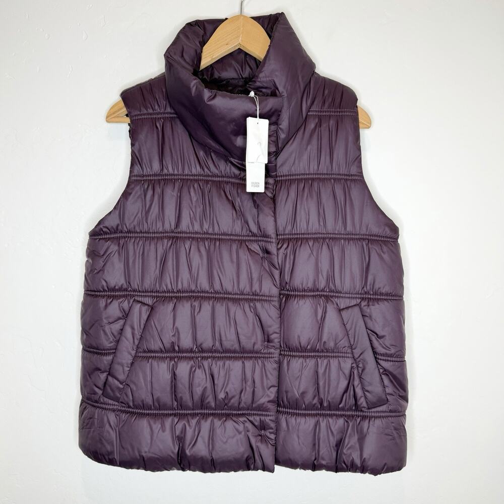 Eileen Fisher High Collar Puffer Vest Womens Medium Violet Dark Purple